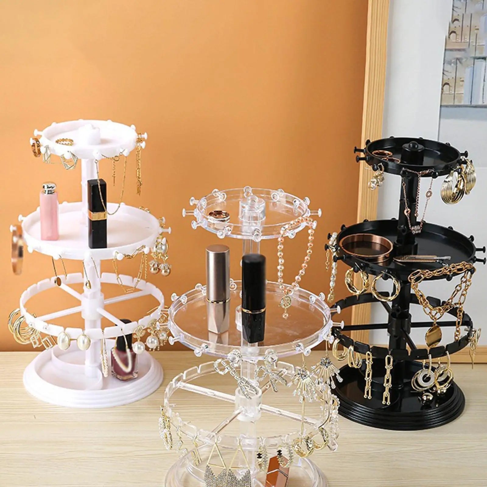 Rotating Earring Organizer Carousel 2 Layer Durable Jewelry Display stand rack for Glasses Countertop Lipstick Bracelet Watch