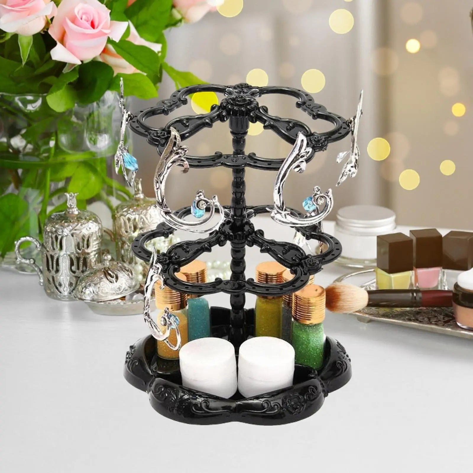 Rotating Earring Organizer Carousel 2 Layer Durable Jewelry Display stand rack for Glasses Countertop Lipstick Bracelet Watch