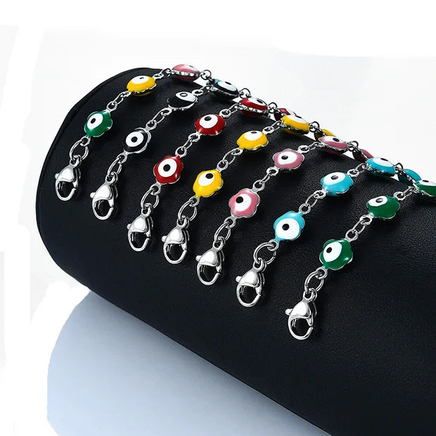 6mm Stainless Steel Turkish Evil Eye Chain Necklace for Women Colorful Beads Flower Shape Charm Choker Bracelets Metal Jewelry
