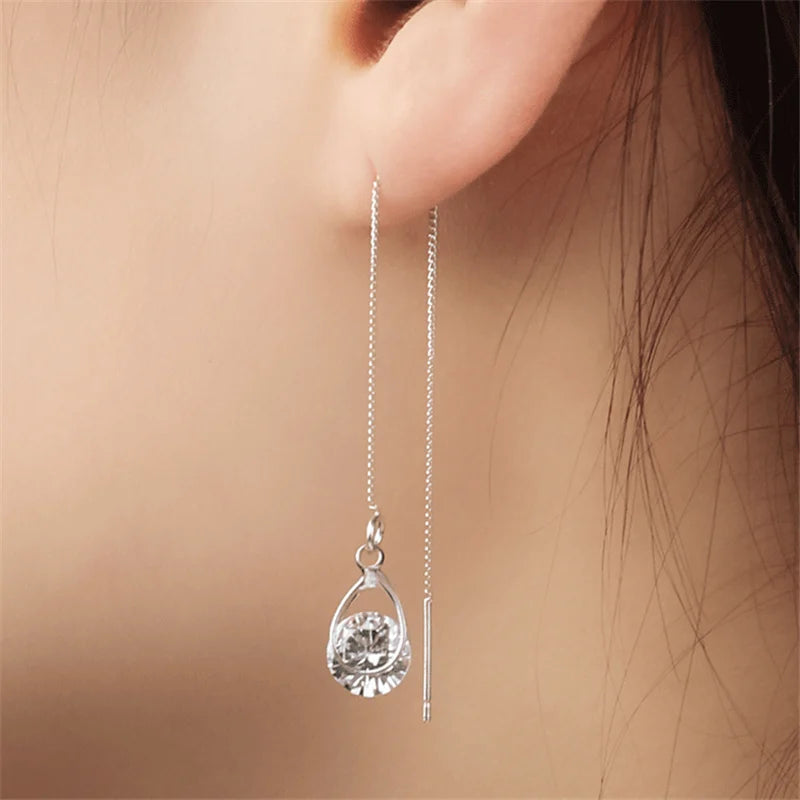 Long Silver Plated Crystal Leaf Tassel Drop Earrings For Women Wedding Fashion 2020 Jewelry Gift