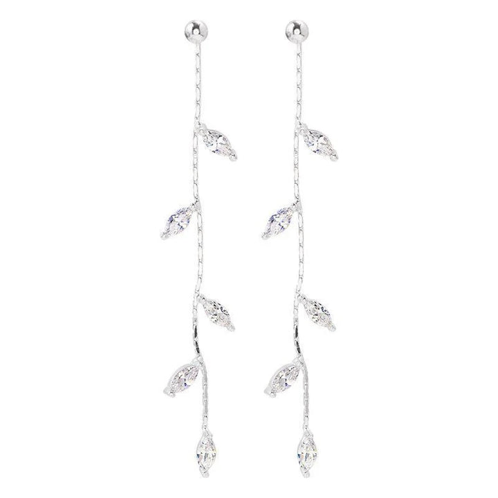 Long Silver Plated Crystal Leaf Tassel Drop Earrings For Women Wedding Fashion 2020 Jewelry Gift
