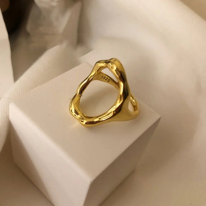 Foxanry Minimalist Gold Color Rings France Vintage Gold Plated Oval Shell Elegant Wedding Bride Jewelry Gifts for Women
