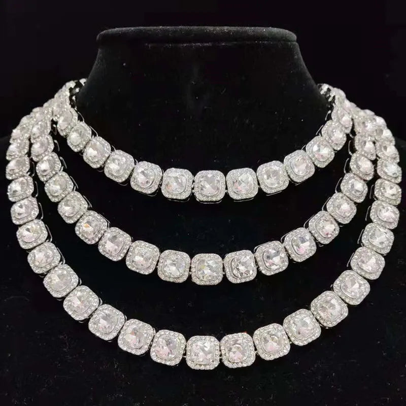 Men Women Hip Hop Chain Necklace 12.5mm Width Square Chain Iced Out Bling Bling HipHop Necklaces Fashion Charm Jewelry