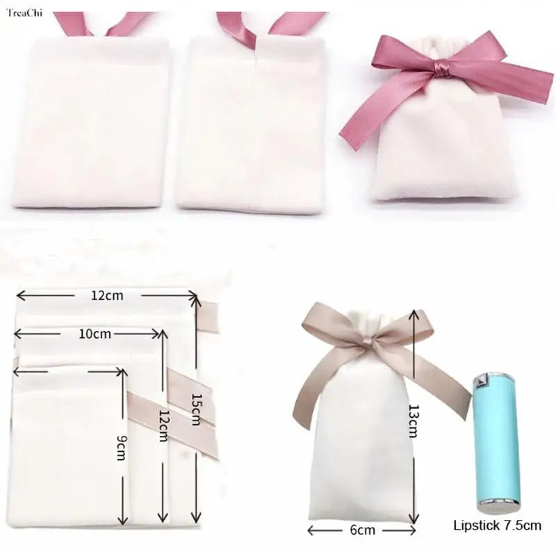 Handmade Flannel Pouches Velvet Ribbon Gift Bags Jewelry Bowknot Sack Makeup Lipstick Drawstring Pouch Party Wedding Gifts 50Pcs