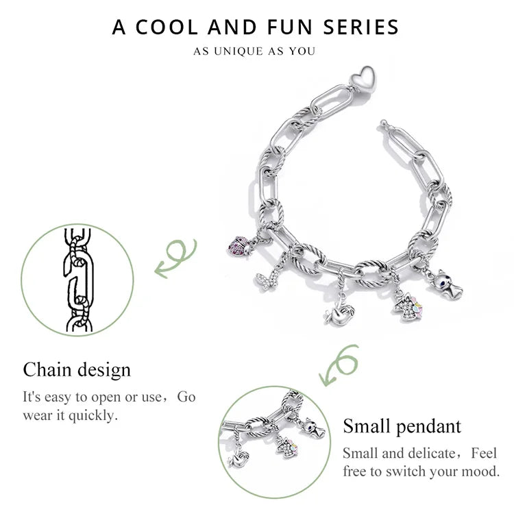 WOSTU Silver Paper Clip Bracelet 925 Sterling Silver Heart Love Chain Bracelets for Women Engagement Jewelry Gift CQB202