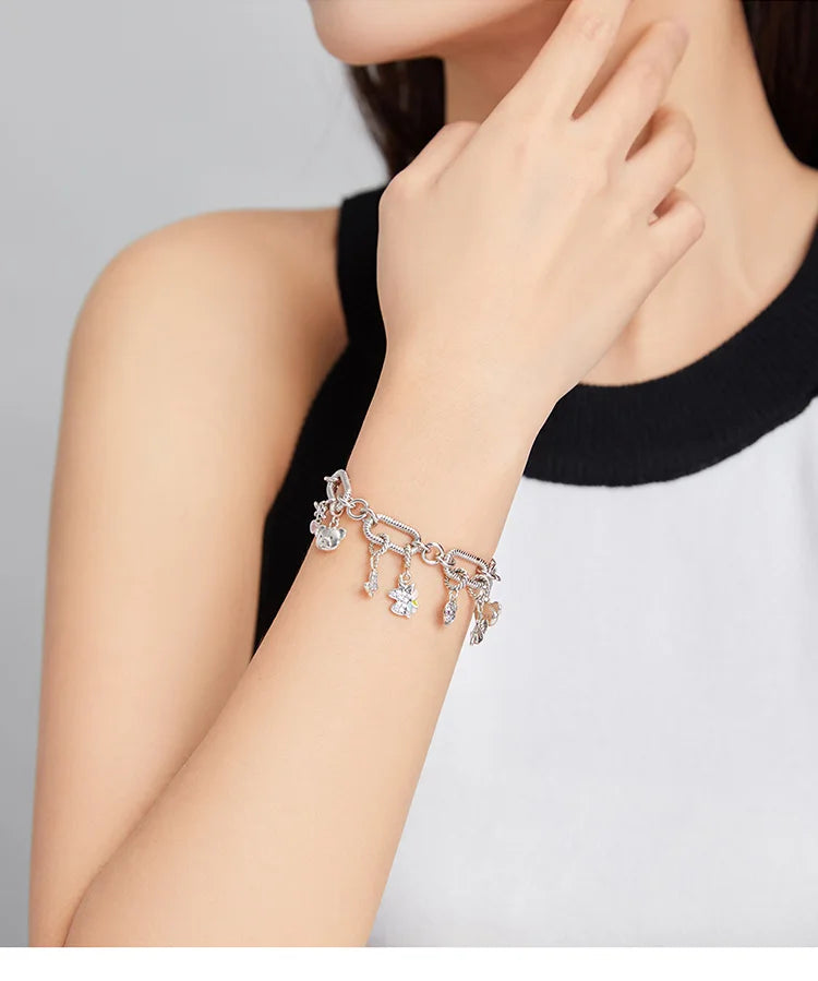 WOSTU Silver Paper Clip Bracelet 925 Sterling Silver Heart Love Chain Bracelets for Women Engagement Jewelry Gift CQB202