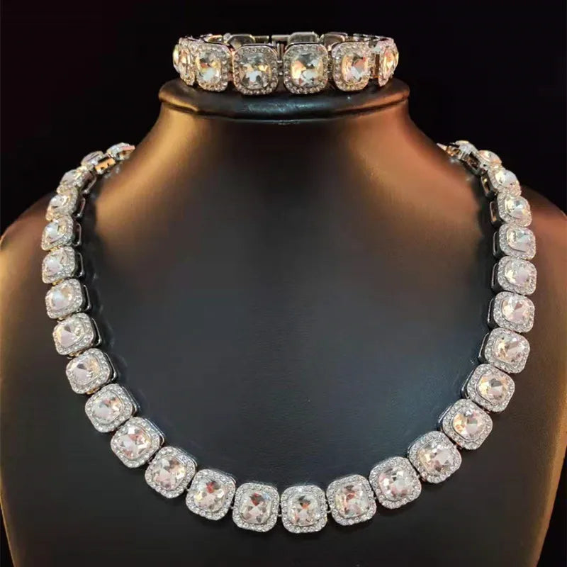 Men Women Hip Hop Chain Necklace 12.5mm Width Square Chain Iced Out Bling Bling HipHop Necklaces Fashion Charm Jewelry