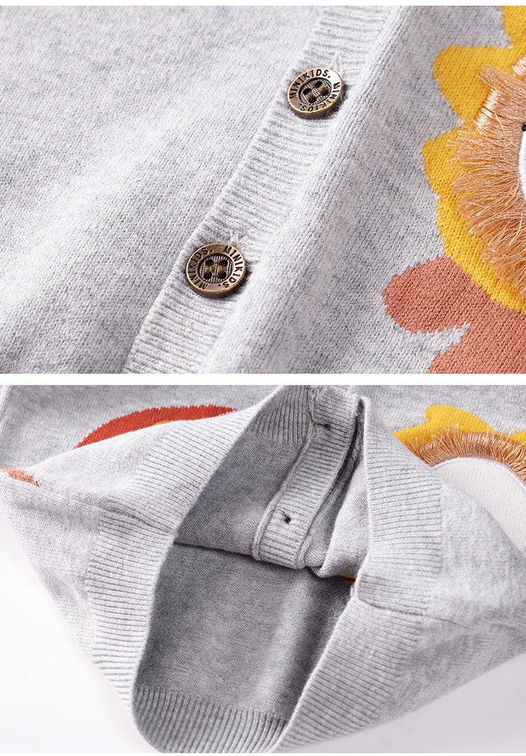 New Boys Cardigan Sweater Autumn Baby Knit Children Coat Kids Cartoon Sweater Clothes V-Neck Stripe Toddler Jacket 0-5y