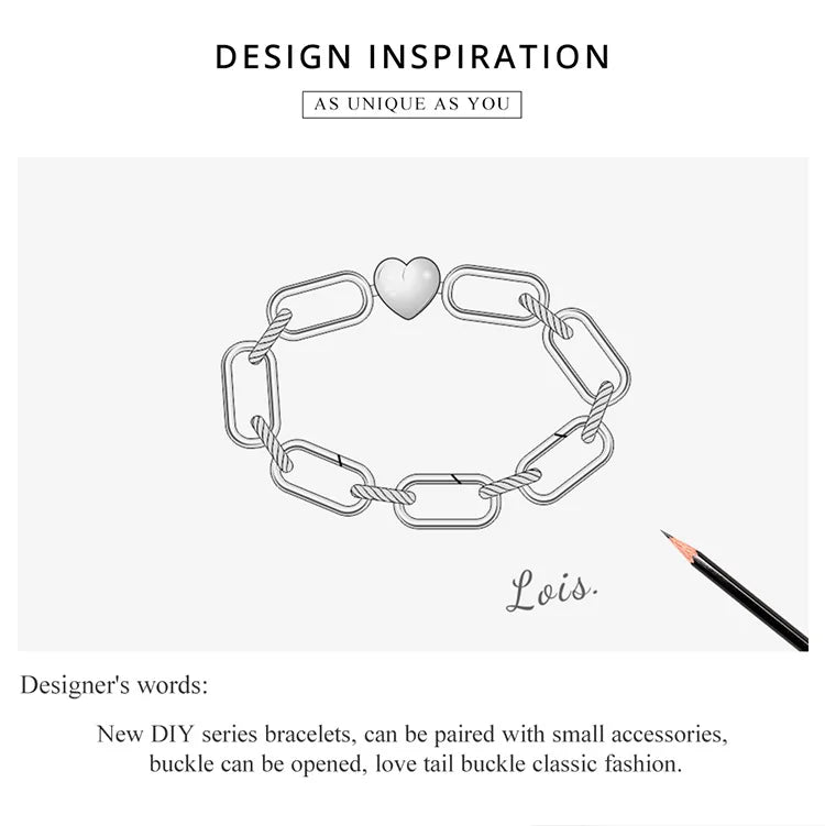 WOSTU Silver Paper Clip Bracelet 925 Sterling Silver Heart Love Chain Bracelets for Women Engagement Jewelry Gift CQB202