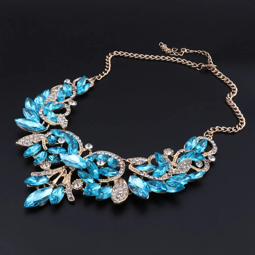 New Luxury Indian Bridal Jewelry Sets Wedding Party Costume Jewellery Womens Fashion Gifts Leaves Crystal Necklace Earrings Sets