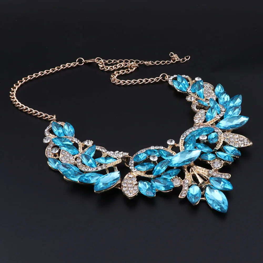 New Luxury Indian Bridal Jewelry Sets Wedding Party Costume Jewellery Womens Fashion Gifts Leaves Crystal Necklace Earrings Sets
