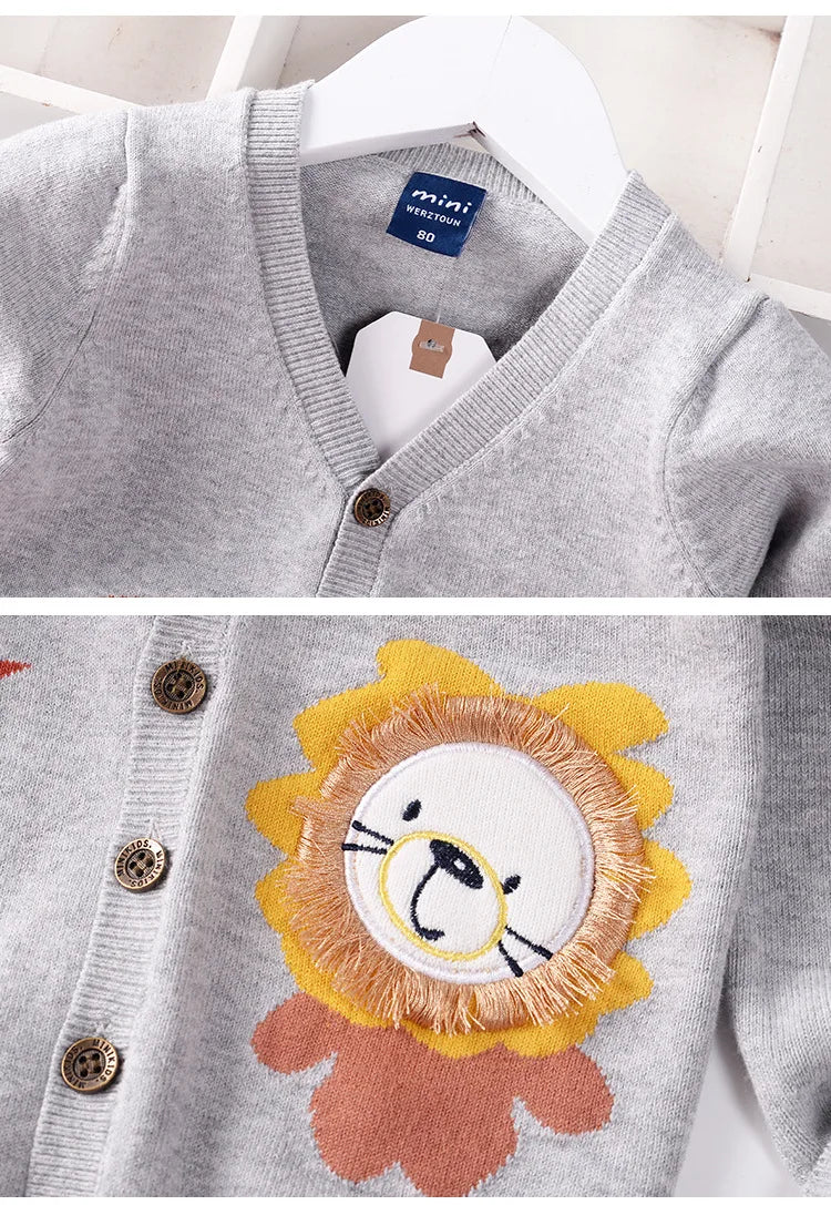 New Boys Cardigan Sweater Autumn Baby Knit Children Coat Kids Cartoon Sweater Clothes V-Neck Stripe Toddler Jacket 0-5y