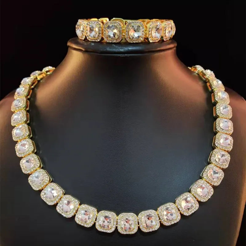 Men Women Hip Hop Chain Necklace 12.5mm Width Square Chain Iced Out Bling Bling HipHop Necklaces Fashion Charm Jewelry