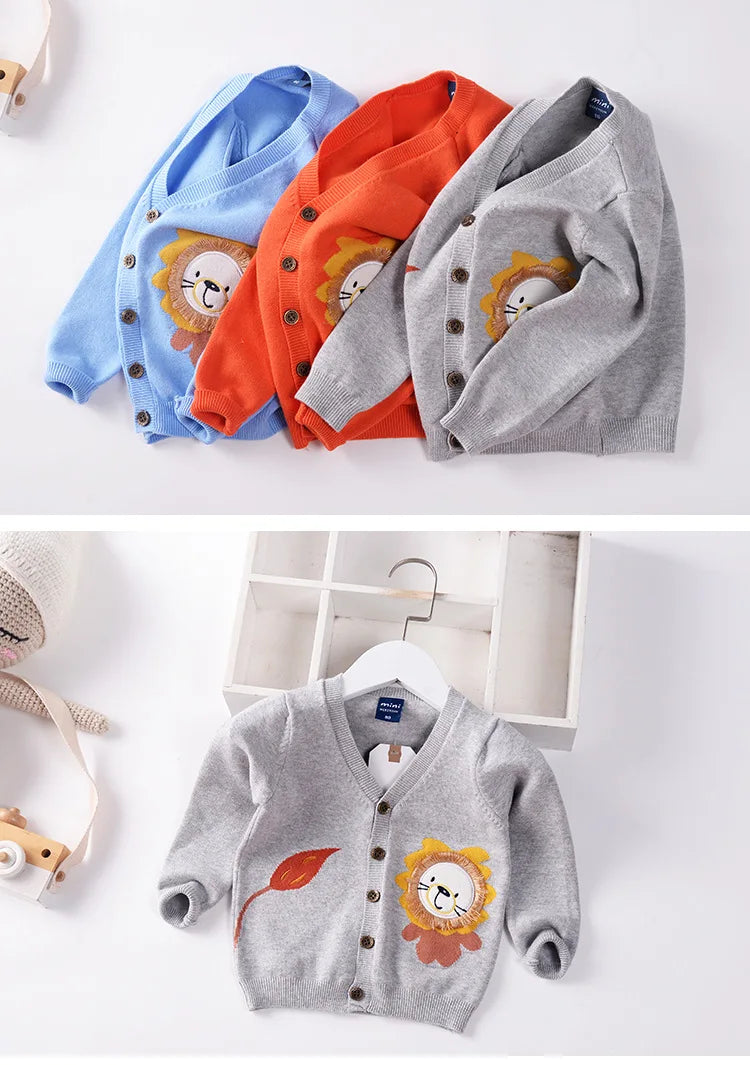 New Boys Cardigan Sweater Autumn Baby Knit Children Coat Kids Cartoon Sweater Clothes V-Neck Stripe Toddler Jacket 0-5y