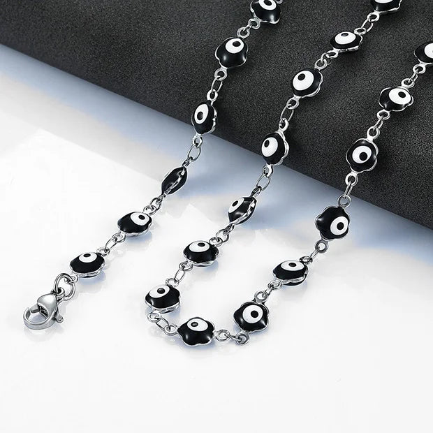 6mm Stainless Steel Turkish Evil Eye Chain Necklace for Women Colorful Beads Flower Shape Charm Choker Bracelets Metal Jewelry