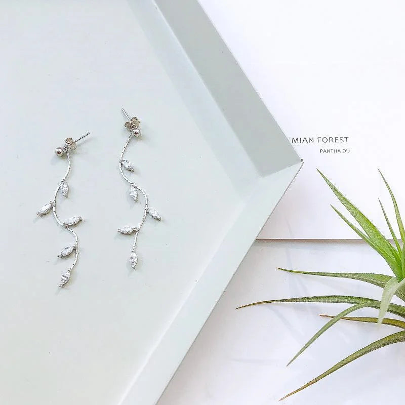 Long Silver Plated Crystal Leaf Tassel Drop Earrings For Women Wedding Fashion 2020 Jewelry Gift