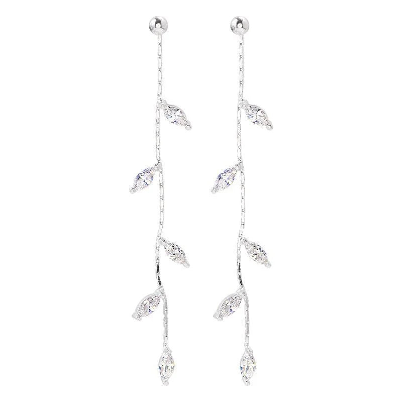 Long Silver Plated Crystal Leaf Tassel Drop Earrings For Women Wedding Fashion 2020 Jewelry Gift