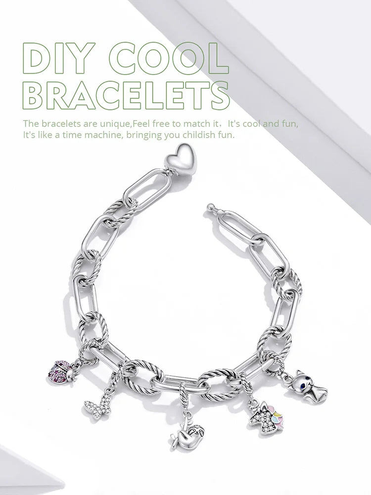 WOSTU Silver Paper Clip Bracelet 925 Sterling Silver Heart Love Chain Bracelets for Women Engagement Jewelry Gift CQB202
