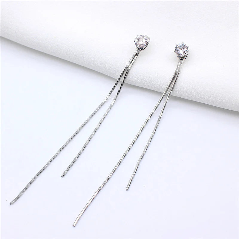Long Silver Plated Crystal Leaf Tassel Drop Earrings For Women Wedding Fashion 2020 Jewelry Gift