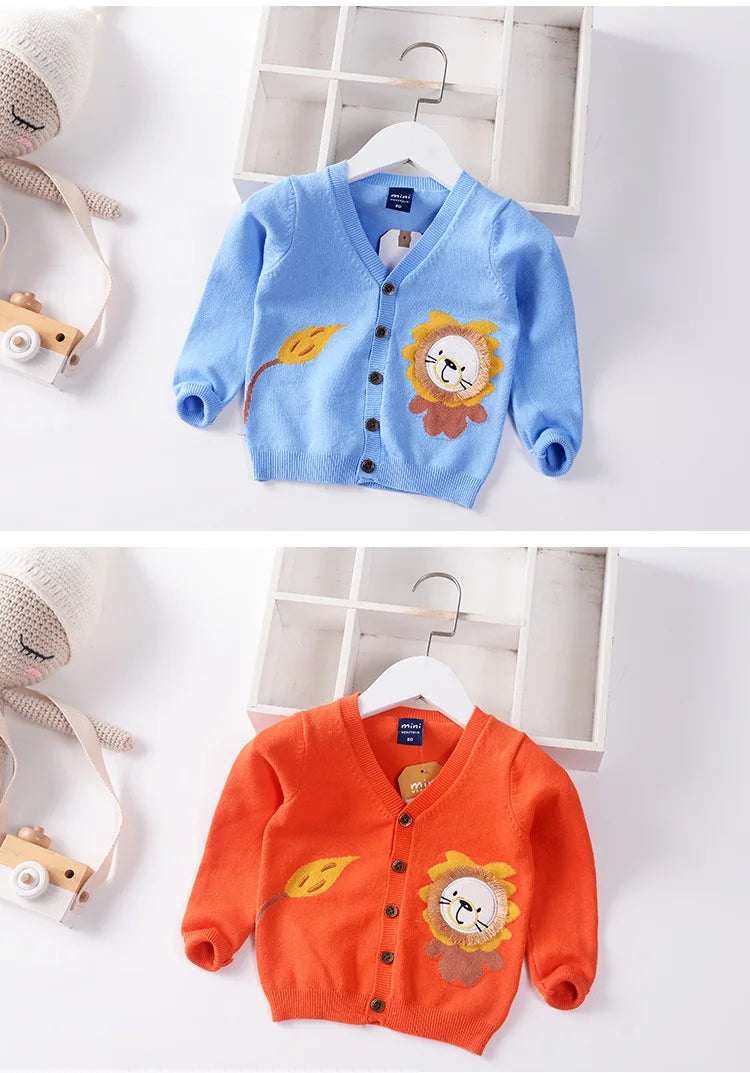New Boys Cardigan Sweater Autumn Baby Knit Children Coat Kids Cartoon Sweater Clothes V-Neck Stripe Toddler Jacket 0-5y