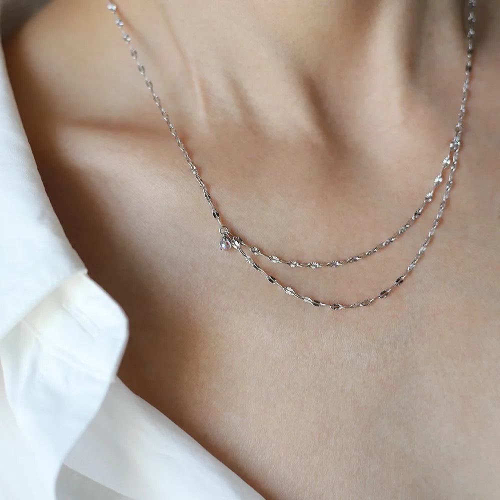 Stainless Steel Chain Necklace Delicate Cubic Zirconia Jewelry Trendy Metal 18 K Plated Golden Collar Necklace Party Gift