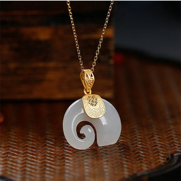 Boutique Natural Stone Hetian Jade Elephant Pendant 18K Gold Plated Chain Necklace Choker Jewelry for Women Birthday Anniversary
