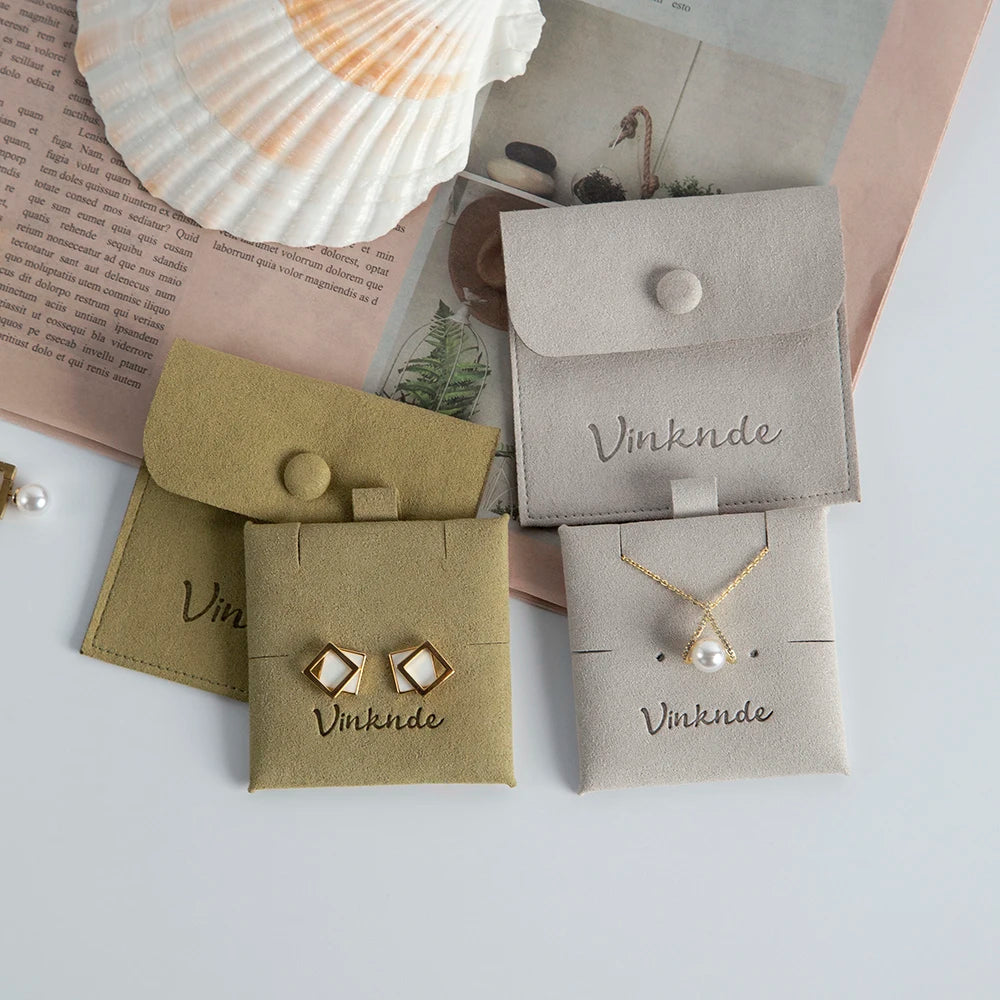 Custom Logo Microfibre Jewelry Bags With Insert Card Earrings Necklaces Parties Gift Wrap Wedding Favours Party Lipstick Sack