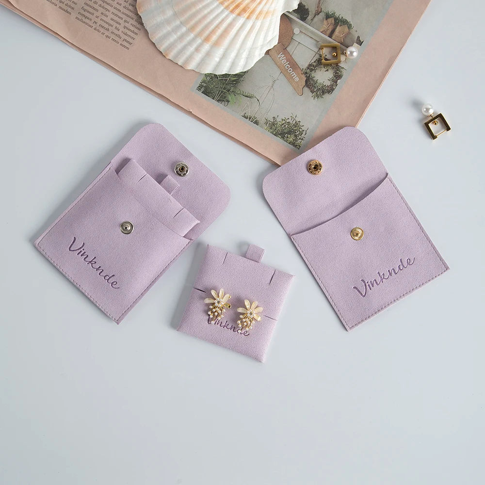 Custom Logo Microfibre Jewelry Bags With Insert Card Earrings Necklaces Parties Gift Wrap Wedding Favours Party Lipstick Sack