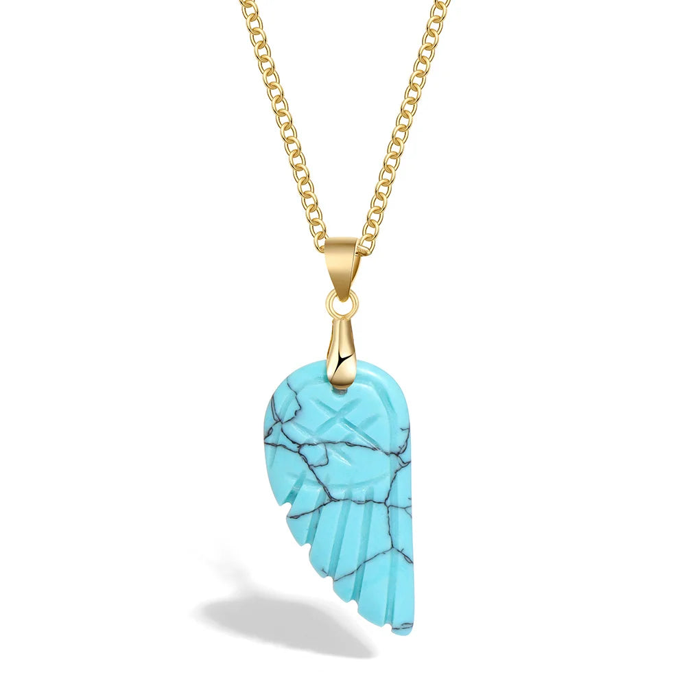 Lapis Lazuli Stone Wing Pendent Necklace Natural Stone Citrines Amethysts Quartzs Gold Color Chain Necklace Jewelry Gift