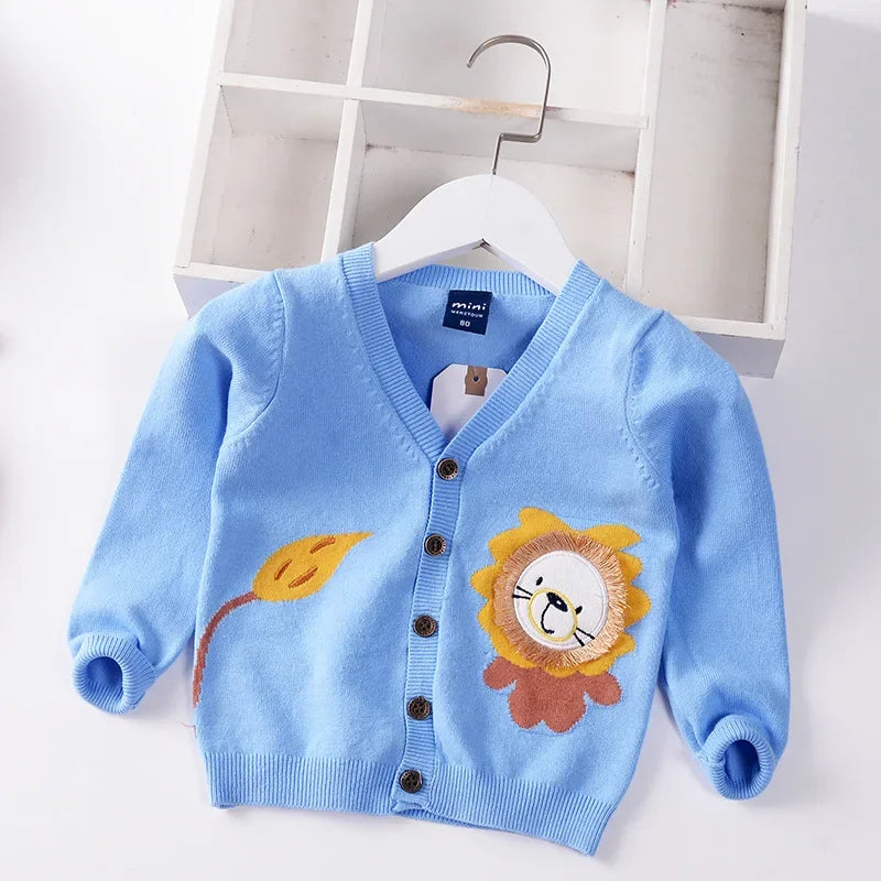 New Boys Cardigan Sweater Autumn Baby Knit Children Coat Kids Cartoon Sweater Clothes V-Neck Stripe Toddler Jacket 0-5y