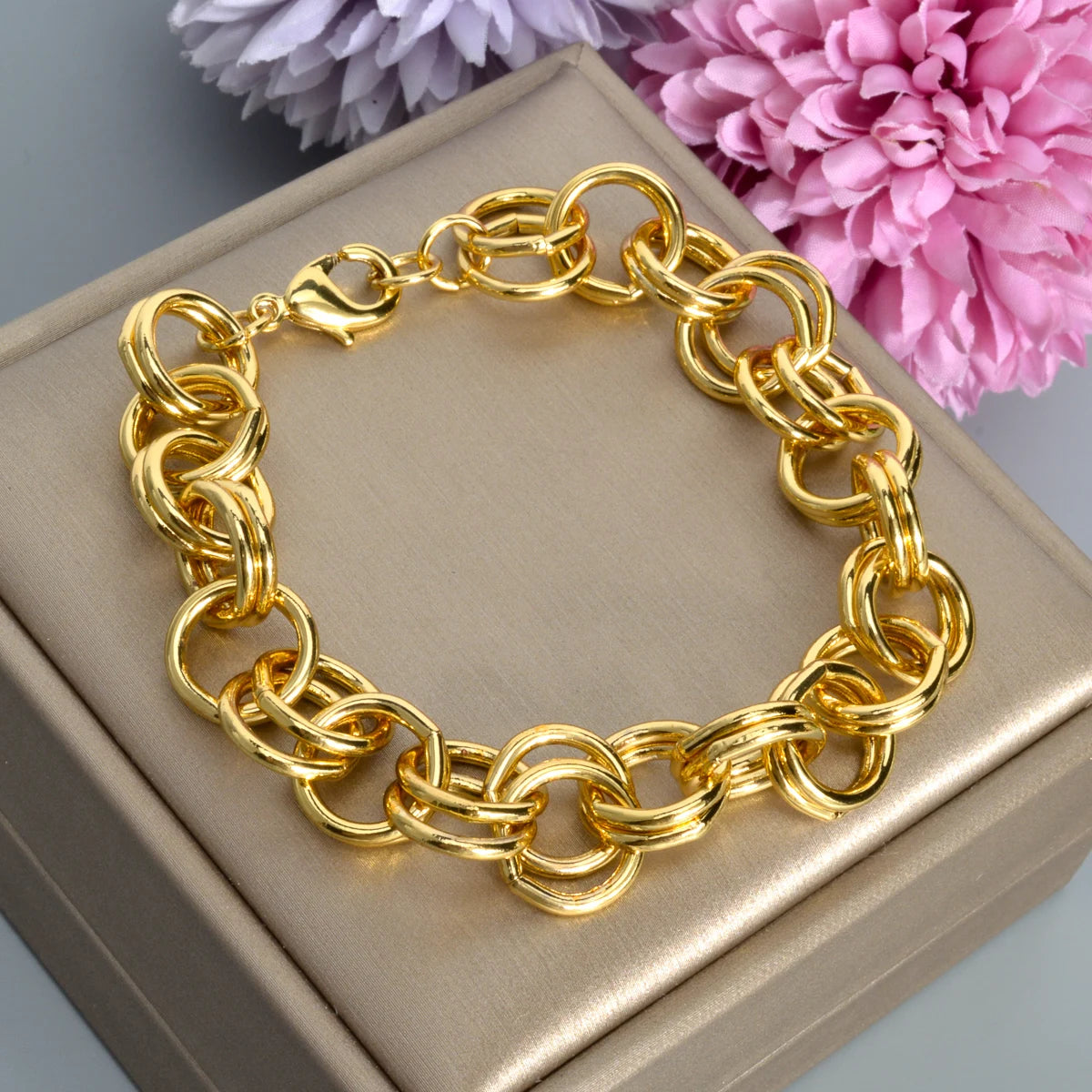 2pcs Gold Plated Necklace Bracelet For Man Women Link Chain Necklace Bracelet O Chain Jewelry Set Punk Hiphop Party Wedding Gift