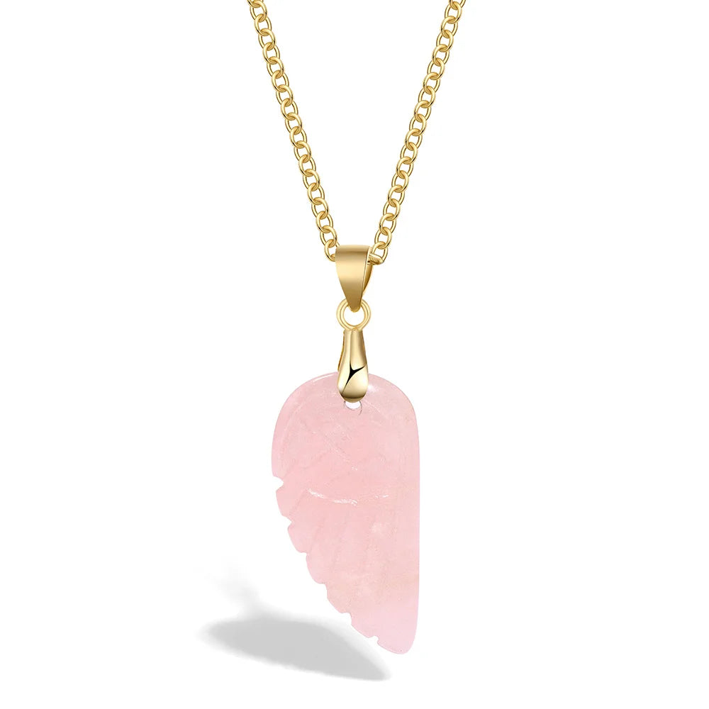 Lapis Lazuli Stone Wing Pendent Necklace Natural Stone Citrines Amethysts Quartzs Gold Color Chain Necklace Jewelry Gift