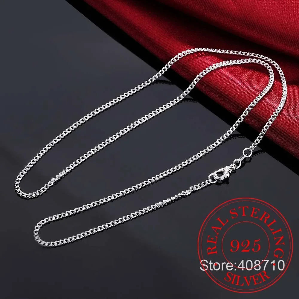 16-30inch Thin Real 925 Sterling Silver 2mm side chain Necklace Women Girls Kids Children 40-75cm Jewelry kolye collares collier