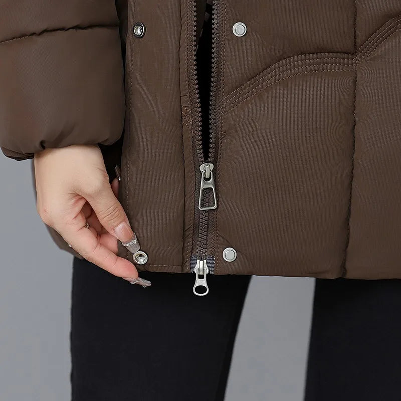 Women's Winter Thickened Jackets Down Cotton Parkas Hooded Quilted Long Pockets coat Middle aged Female Overcoat