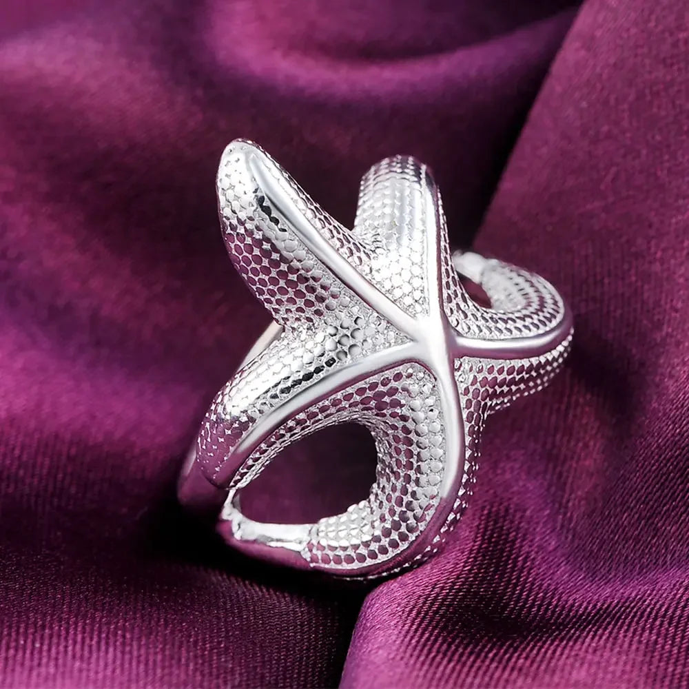 Hot kpop 925 Sterling Silver fine Big starfish Rings For Women Fashion Party wedding luxury Charms Jewelry Christmas gifts
