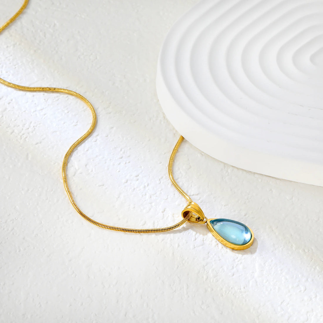 LUXUSTEEL Colorful Water Droplet Women Pendant Necklace Stainless Steel Round Cubic Zirconia Female Chain Necklace Jewelry Gift