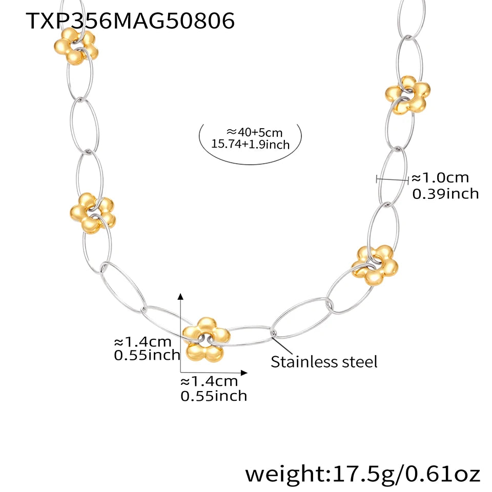 Stainless Steel Chain Necklace Bracelet For Women 18k Gold Plated Waterproof Non Tarnish Women's Bracelets Necklaces Jewelry Set