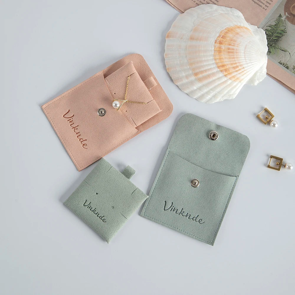 Custom Logo Microfibre Jewelry Bags With Insert Card Earrings Necklaces Parties Gift Wrap Wedding Favours Party Lipstick Sack