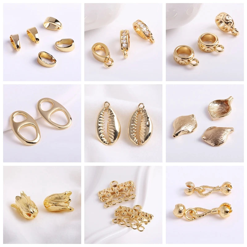4MM 18K Gold Plated Flower Cup Pearl Pendant Mounting Connectors With Cap And Peg For DIY Jewelry Making Accessories Wholesale