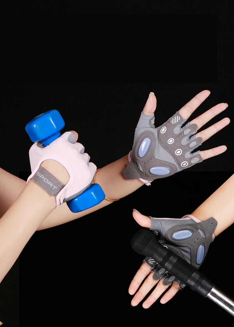 Yoga Fitness Gloves Women Men Cycling Silica Gel Anti-Slip Half Finger Sun Protection Sports Anti-Shock Ice Silk Cool Gloves