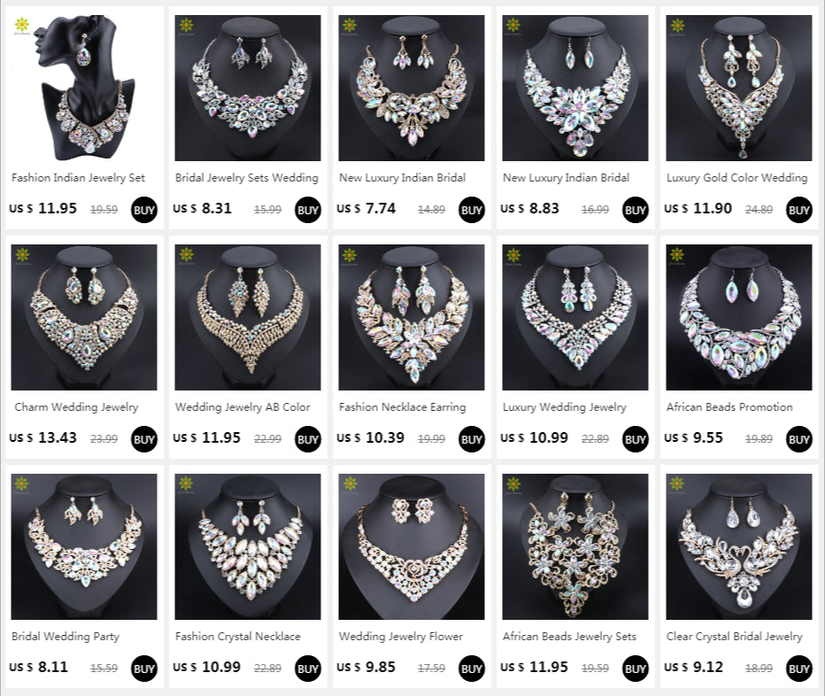 New Luxury Indian Bridal Jewelry Sets Wedding Party Costume Jewellery Womens Fashion Gifts Leaves Crystal Necklace Earrings Sets