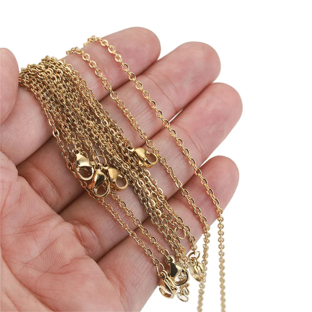 100pcs/lot Stainless Steel Gold Link Cable Chain Women Necklace for DIY Bulk Jewelry Making Supplies Wholesale 1MM 1.5MM 2MM