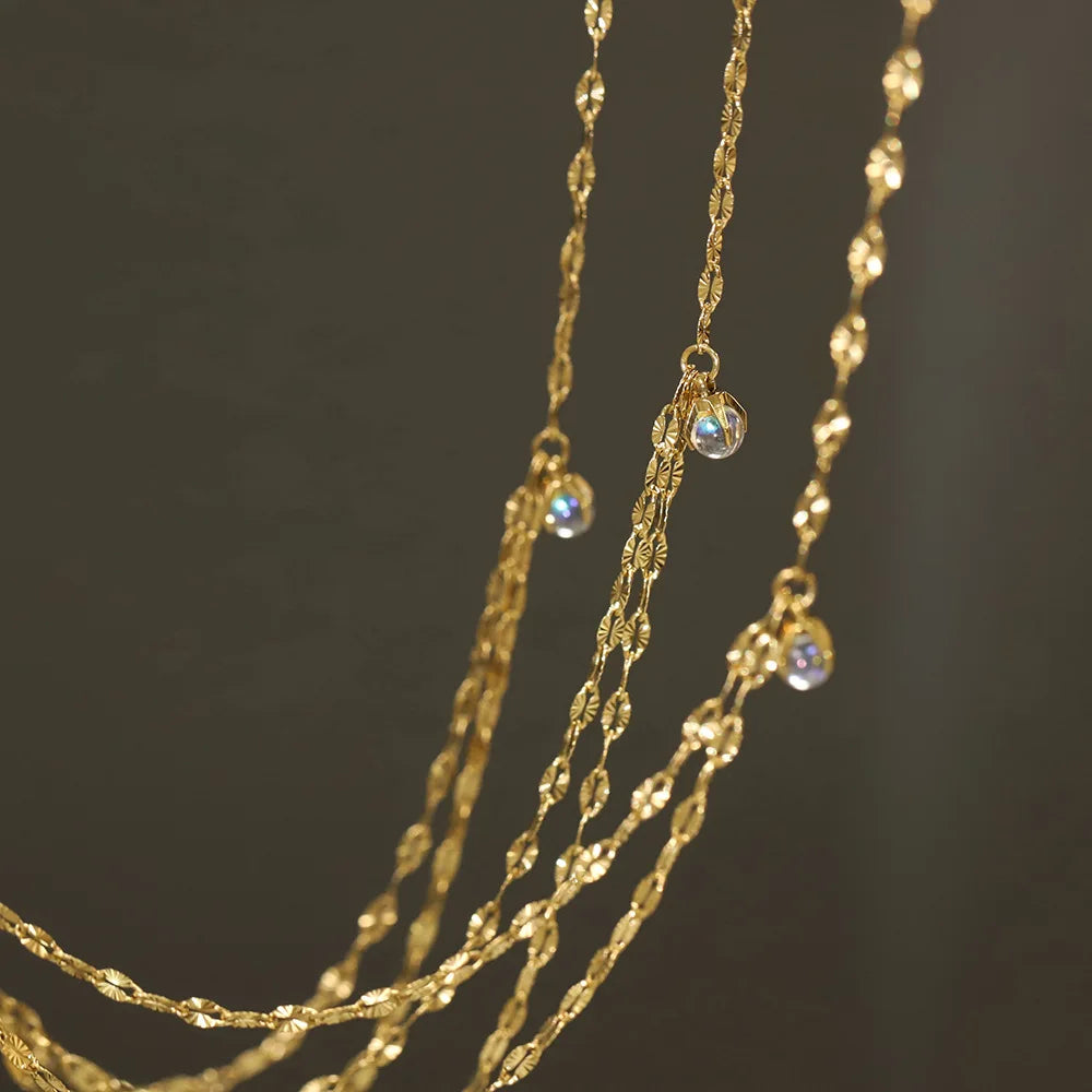 Stainless Steel Chain Necklace Delicate Cubic Zirconia Jewelry Trendy Metal 18 K Plated Golden Collar Necklace Party Gift