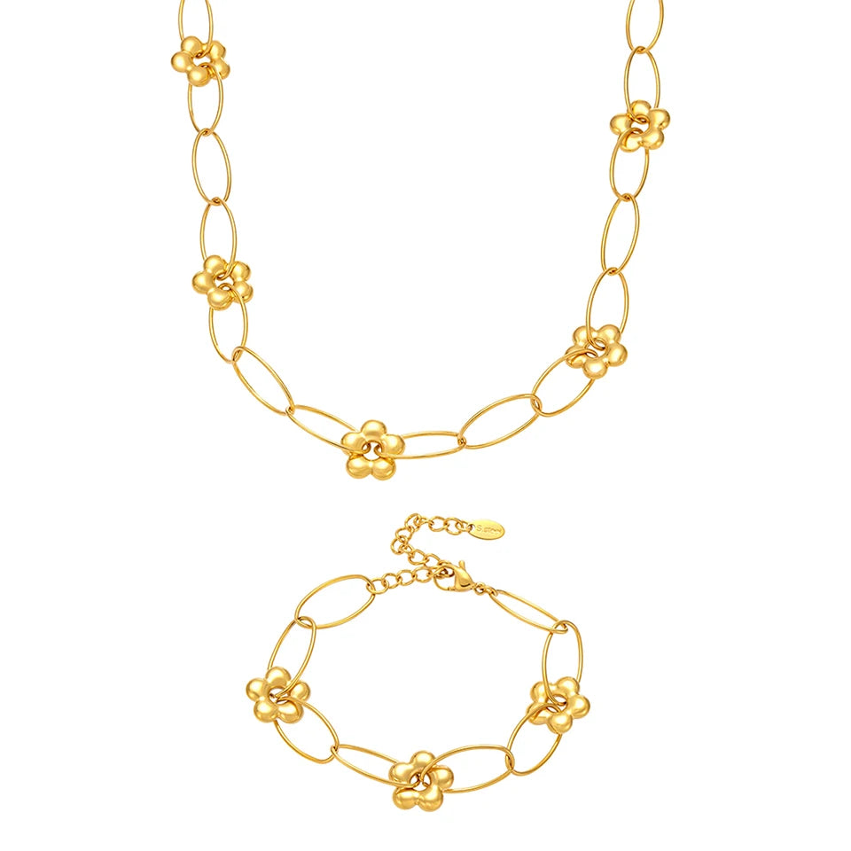 Stainless Steel Chain Necklace Bracelet For Women 18k Gold Plated Waterproof Non Tarnish Women's Bracelets Necklaces Jewelry Set