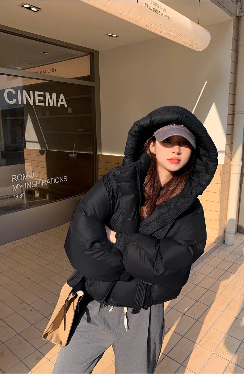 Chic Winter Cotton Coat Cropped Jackets Women Warm Design Parkas Puffer Jacket Bow Tie Streetwear Cold Jacket Winter Clothes