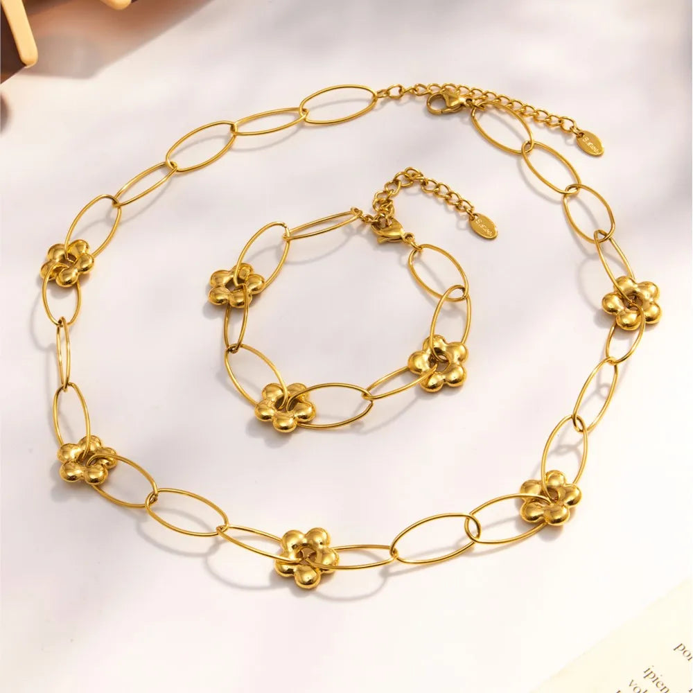 Stainless Steel Chain Necklace Bracelet For Women 18k Gold Plated Waterproof Non Tarnish Women's Bracelets Necklaces Jewelry Set