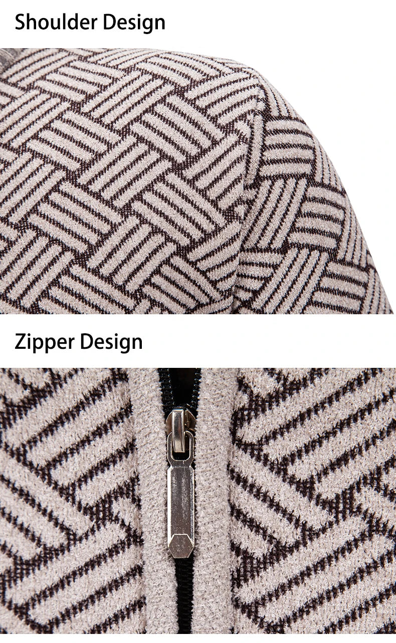 Mens Windproof Jacket Full Zip Fleeced Sweater Cardigan Contrast Stand Collar Sweaters Coat Autumn Winter Velvet Clothes