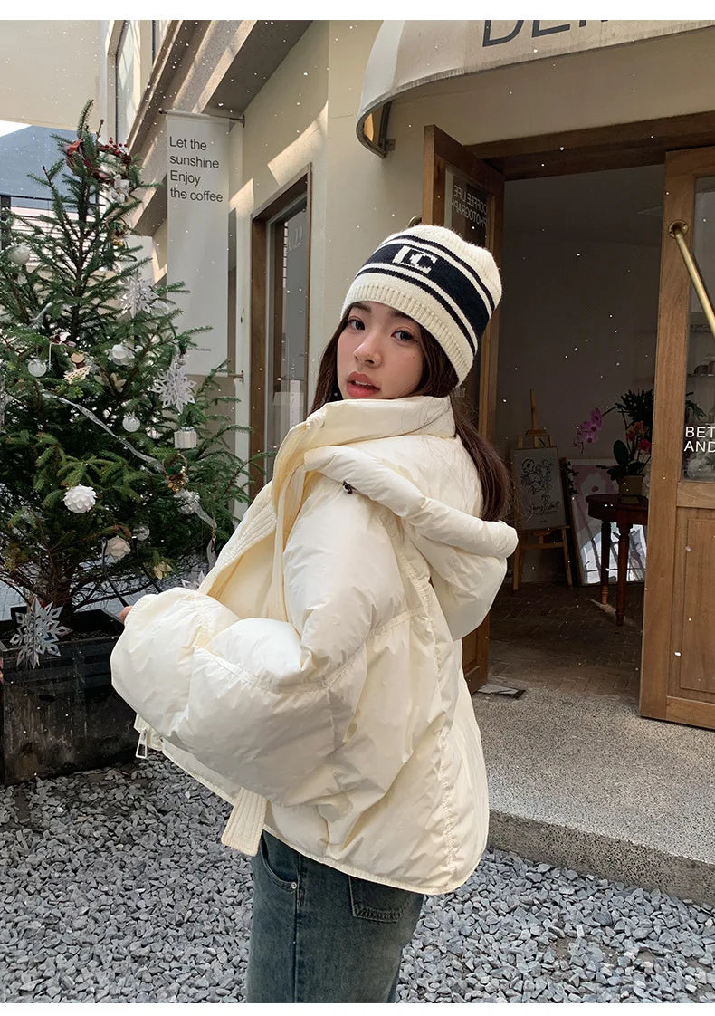 Chic Winter Cotton Coat Cropped Jackets Women Warm Design Parkas Puffer Jacket Bow Tie Streetwear Cold Jacket Winter Clothes