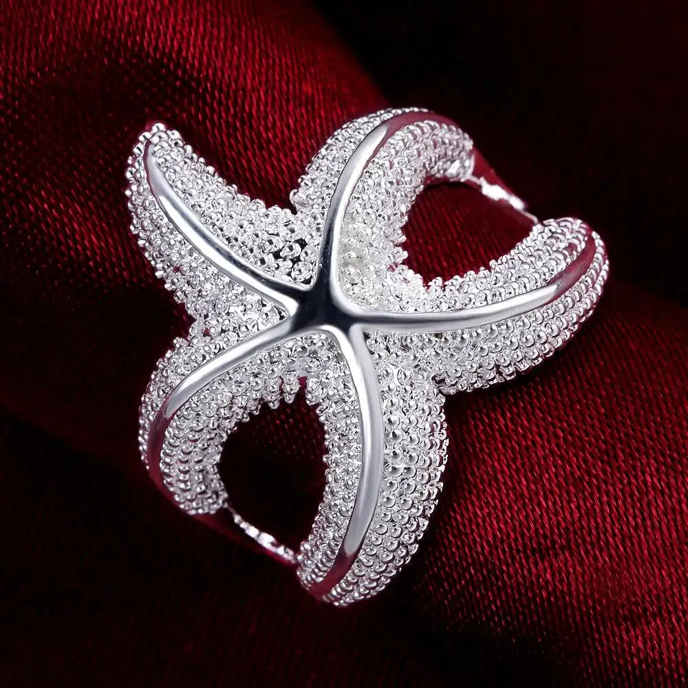 Hot kpop 925 Sterling Silver fine Big starfish Rings For Women Fashion Party wedding luxury Charms Jewelry Christmas gifts
