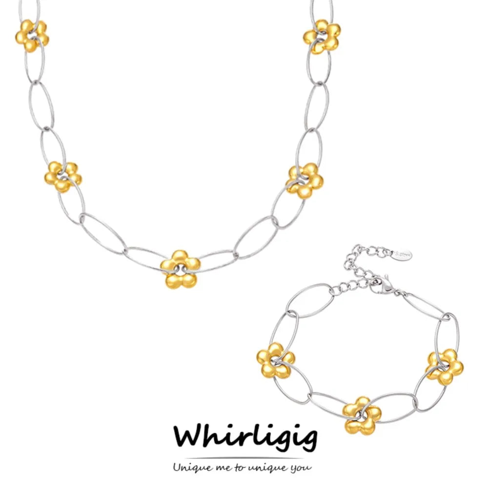 Stainless Steel Chain Necklace Bracelet For Women 18k Gold Plated Waterproof Non Tarnish Women's Bracelets Necklaces Jewelry Set